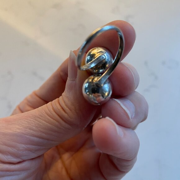 Vintage Sterling Silver 925 Stamped Boho Modernist Double Ball Adj Ring Sz OS - Picture 8 of 12